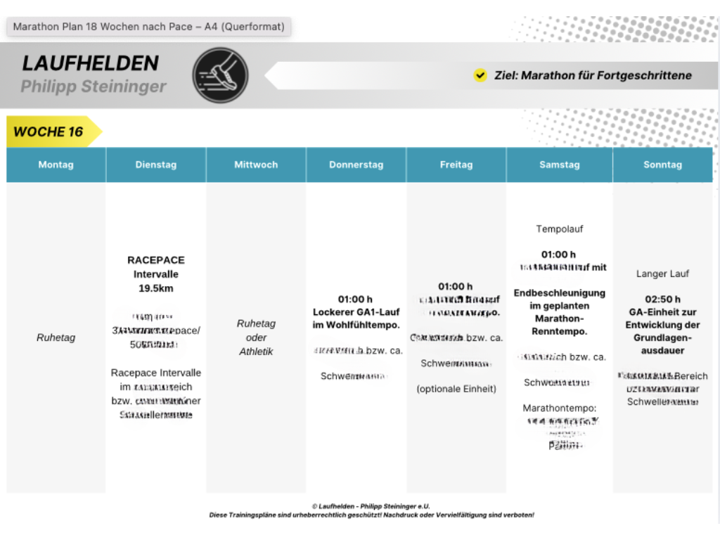 Beispiel Marathon Woche 16 Marathon Trainingsplan Woche 16 Beispiel